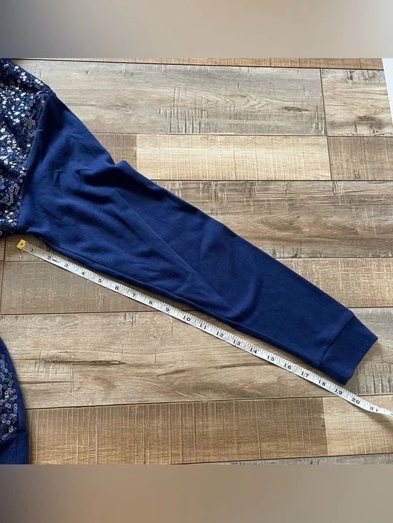 Quacker Factory women’s navy blue sequin sparkle front zip up hooded sweater - Picture 5 of 7